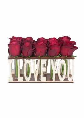 I Love You Yazılı Ahşap ve Güller